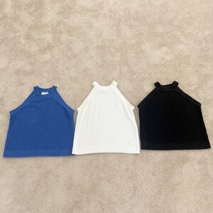 Old Navy Sleeveless Cropped Shaker-Stitch Sweaters - Set of 3 (Blue,White,Black)